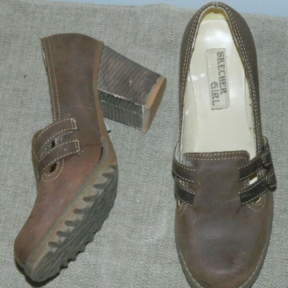Skechers Loafers Shoes Brown Chunky Heels 90s Y2K Size  9 - Picture 1 of 10